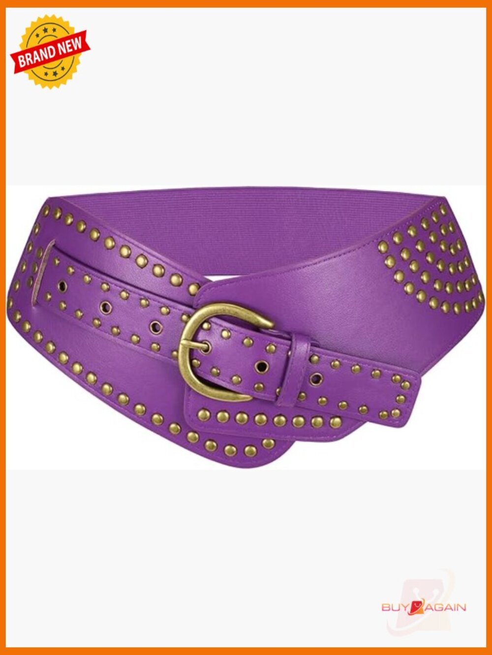 Vintage Wide Elastic Belt with Studded Rivets Metal Buckle